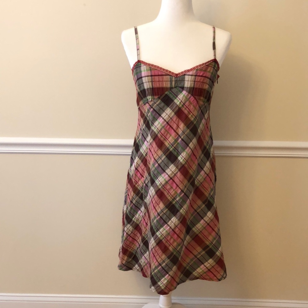 Promod Women’s Red Plaid Spaghetti Strap Sundress Size EU 42 EUC